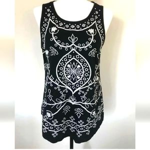 Bohemian style embroidered cotton tank top